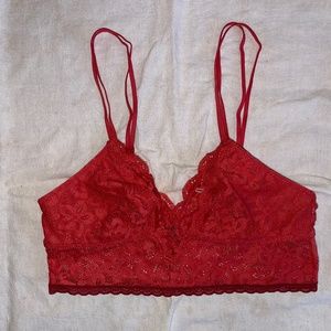 Aerie Red Floral Lace Bralette Top